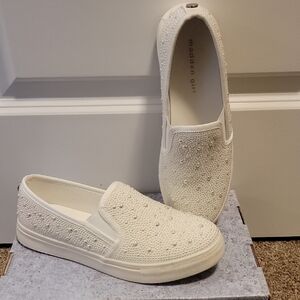 Madden Girl White Pearl & Crystal Slip-On Sneakers